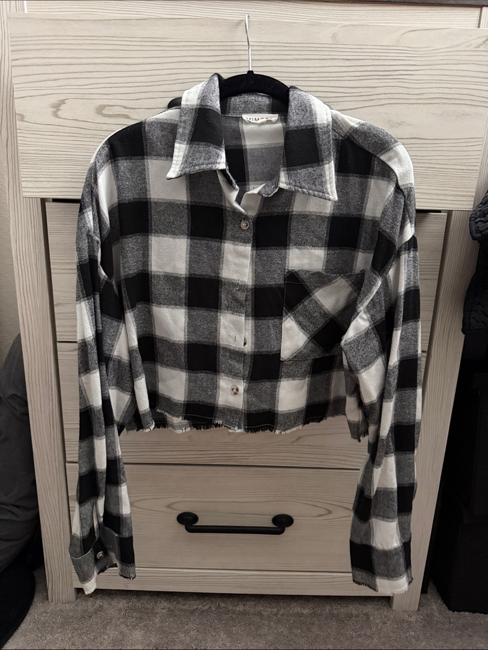 Black & White Plaid Cropped Button-Down Shirt